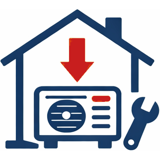 House with air conditioning unit being installed and wrench icon