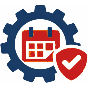 Gear with calendar and checkmark representing HVAC maintenance service