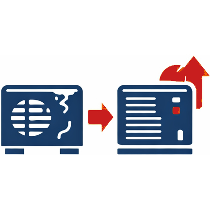 Old HVAC unit replaced with modern energy-efficient system and upgrade arrow