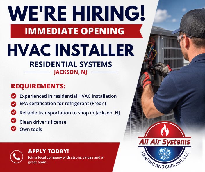 job search open to work we are hiring hvac techs and installers jackson in ocean county nj