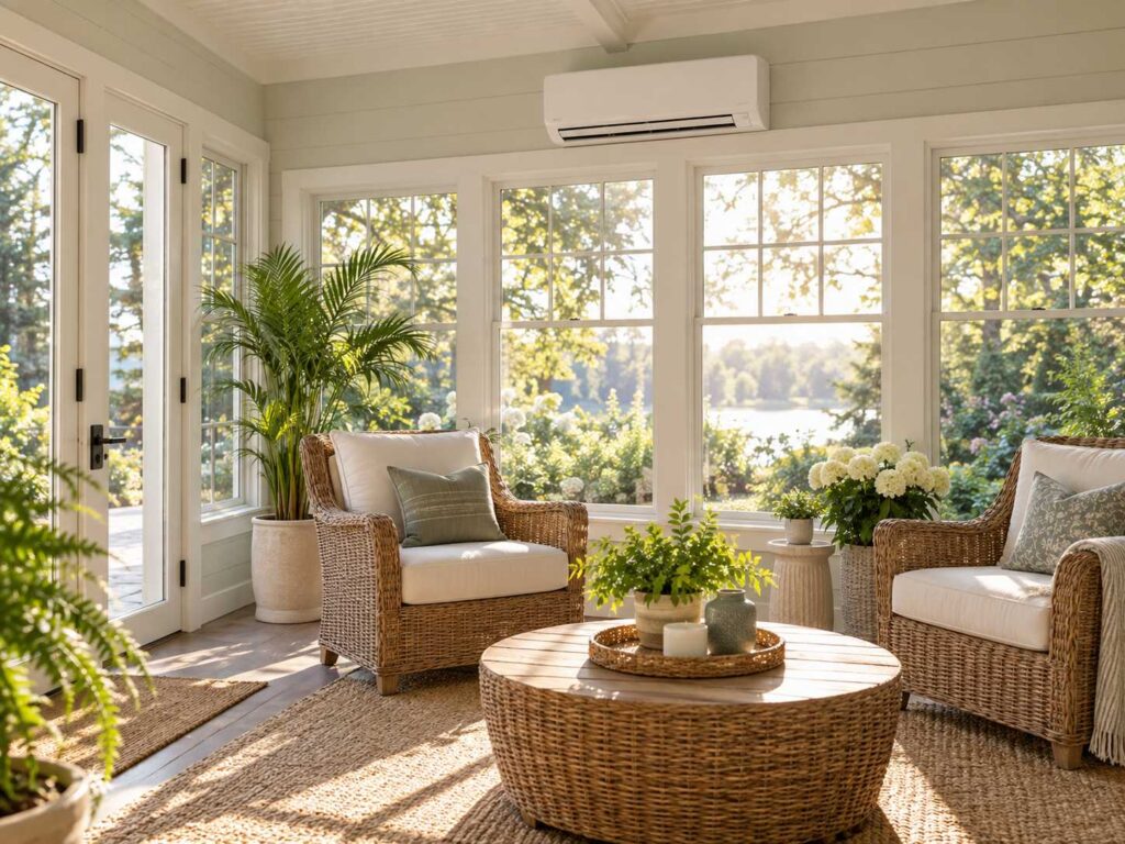 Ductless mini-split heating and cooling a sunroom in Jackson, NJ